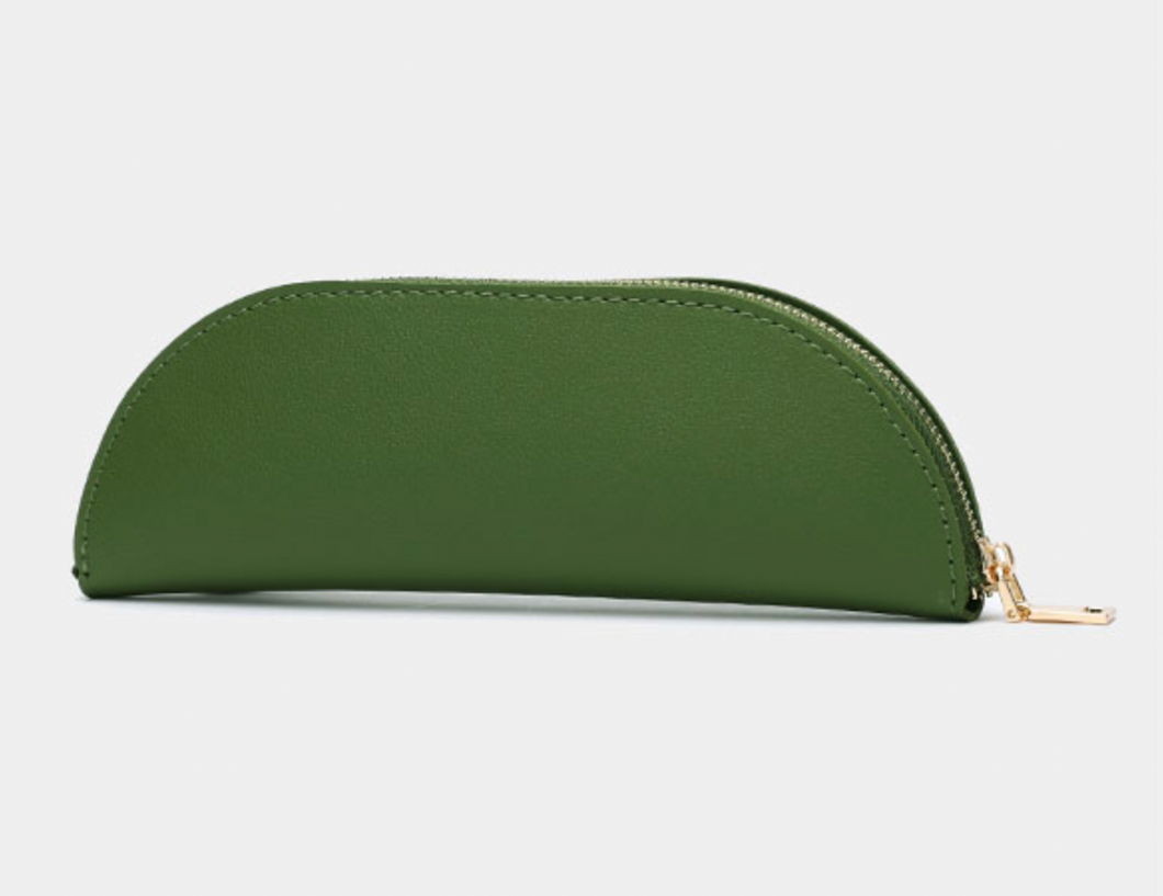 Green Crescent Personalised Leather Pencil Case