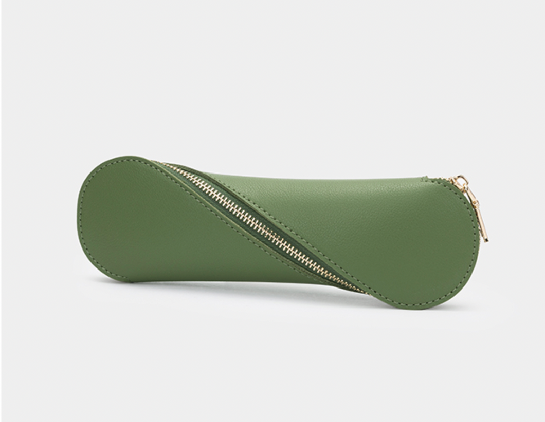 GREEN PRETZEL - Leather Pencil Case ( INITIALS ONLY )