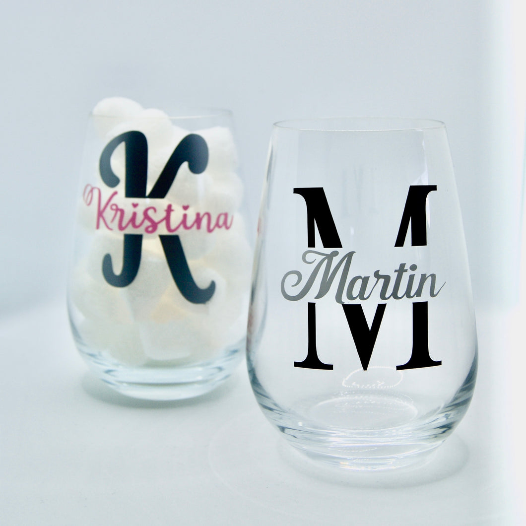 Stemless “Name” Glass